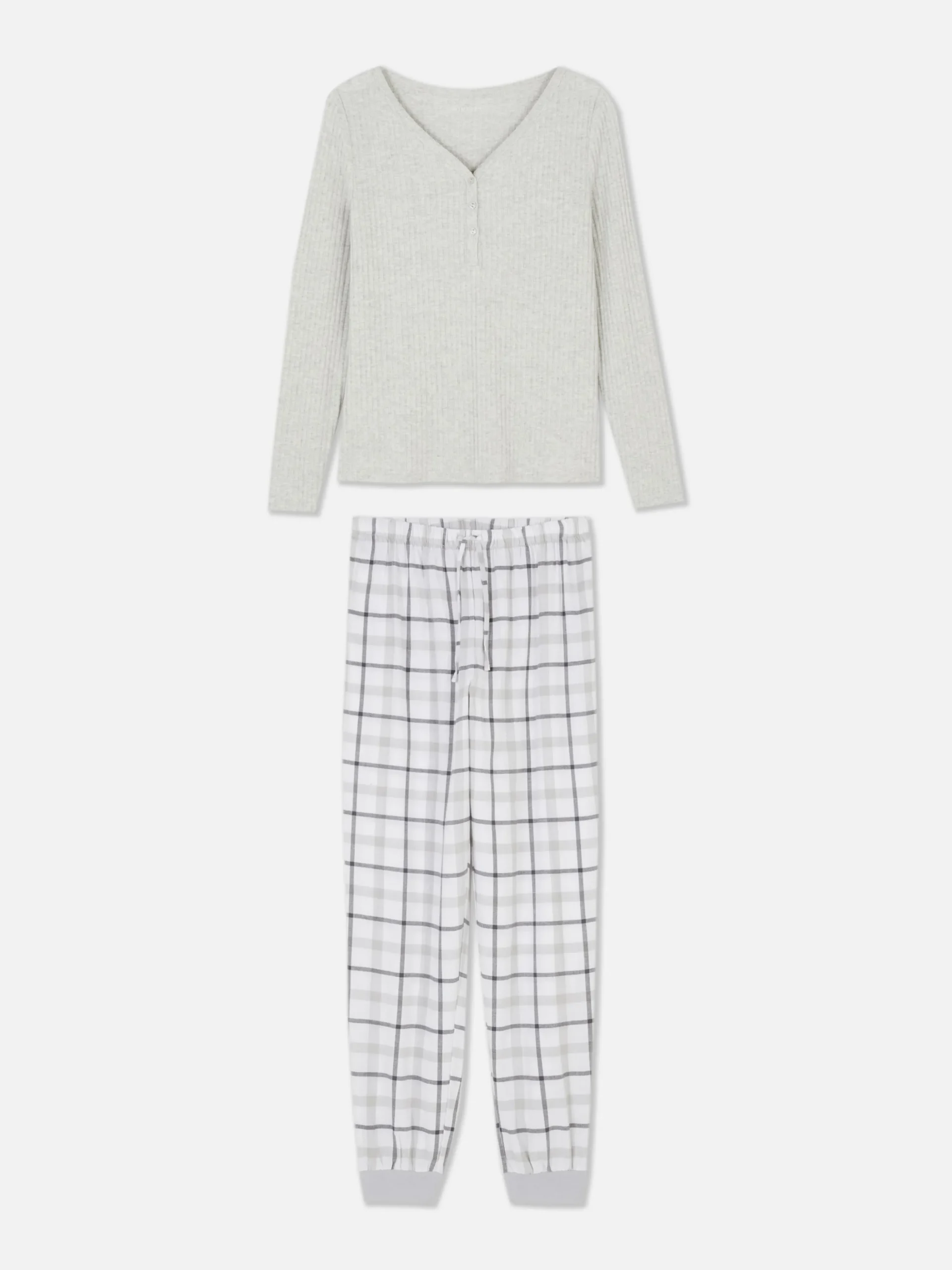 Check Bottom Long Sleeve Pajama Set