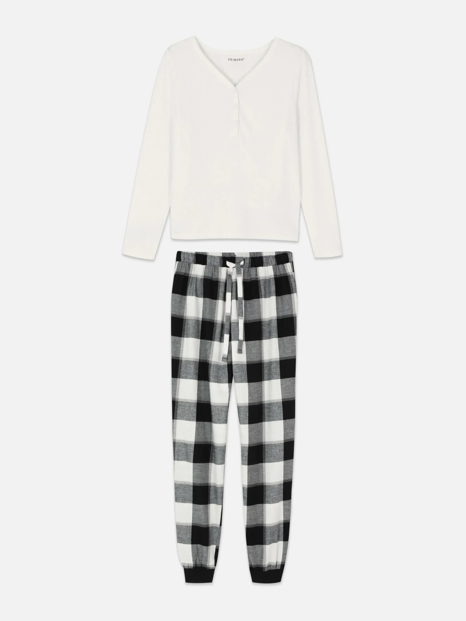 Check Bottom Long Sleeve Pajama Set