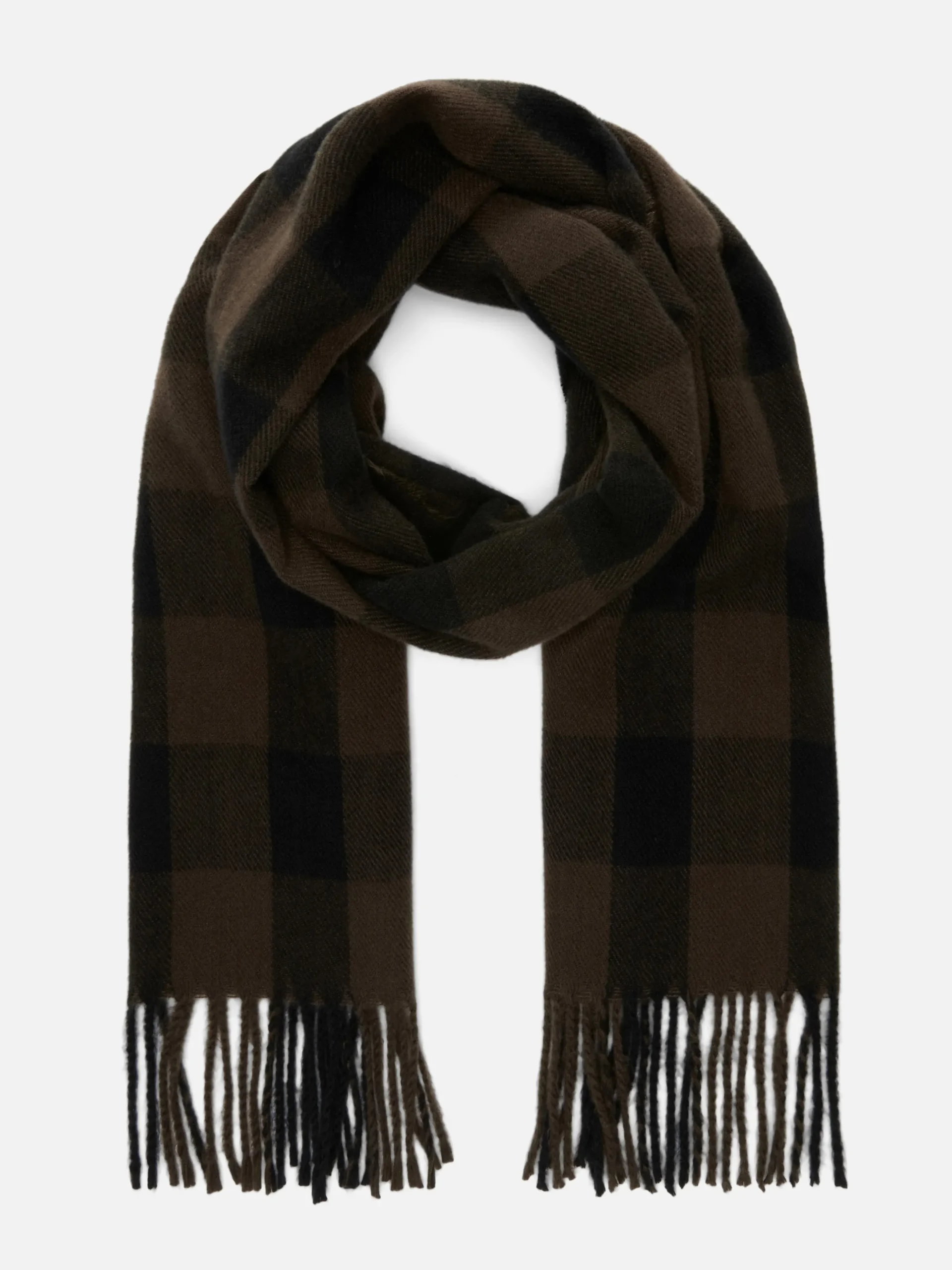 Check Fringe Trim Scarf