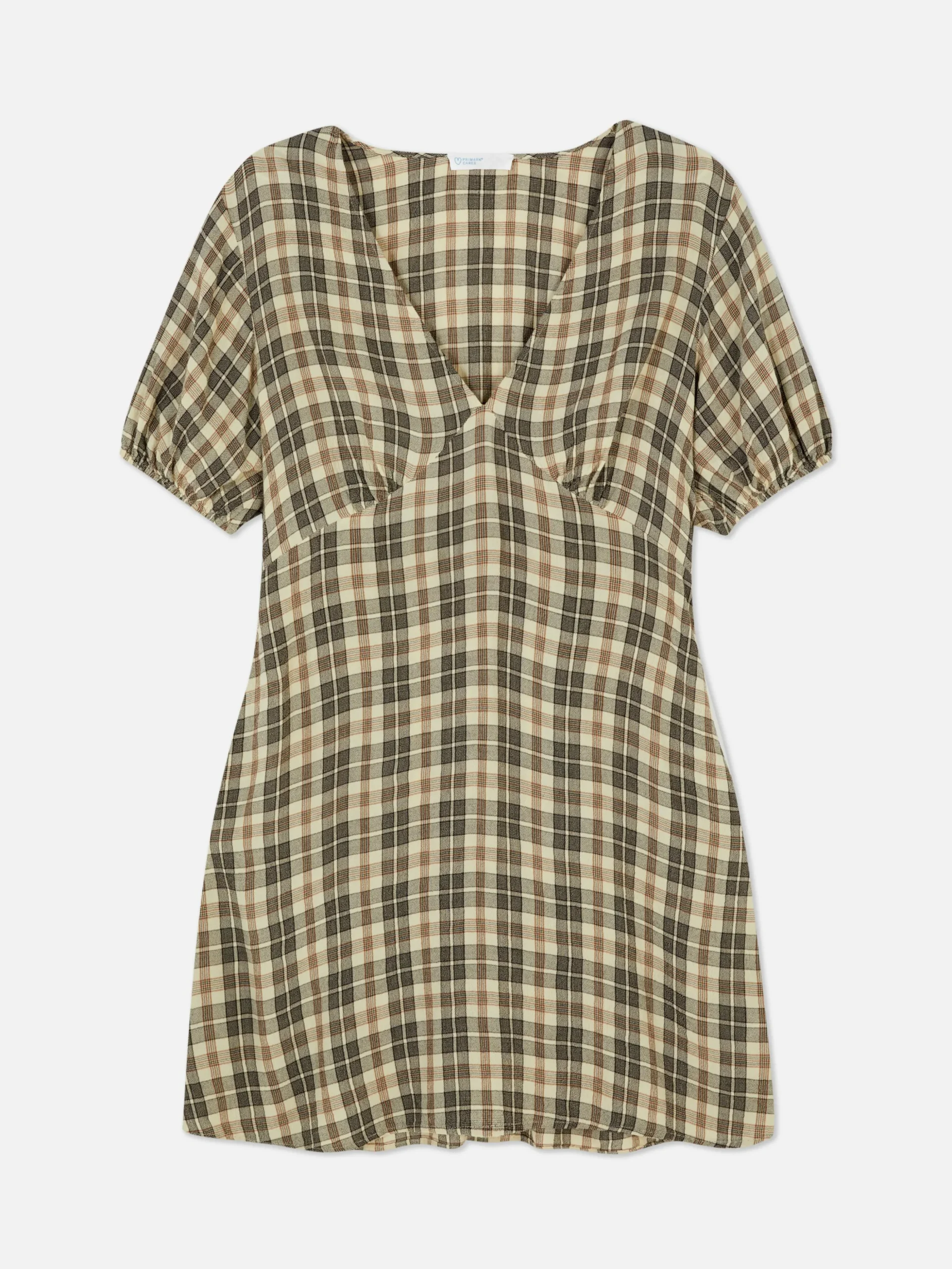 Check Pattern V-Neck Mini Dress