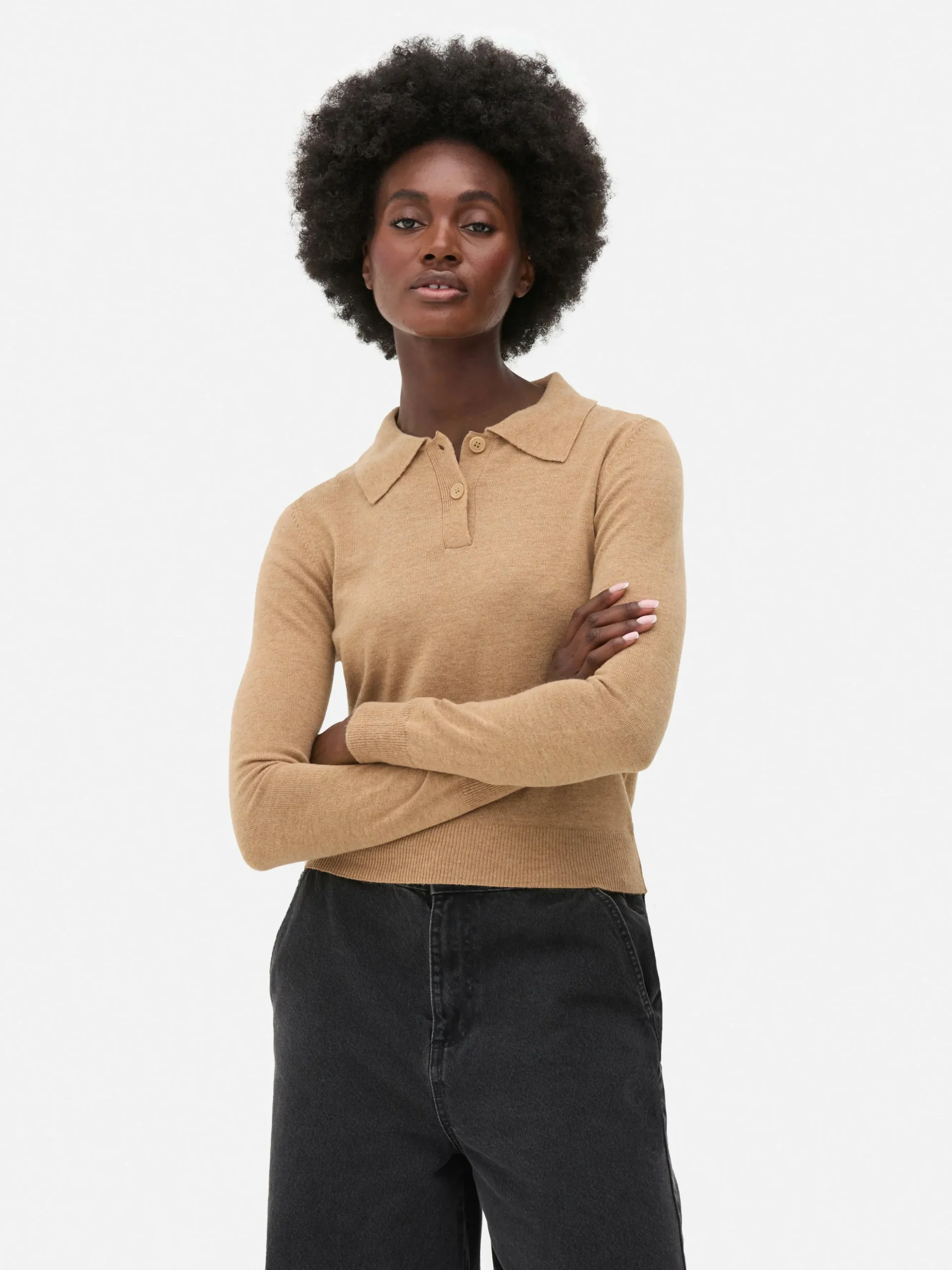 Collared Long Sleeve Knit Top