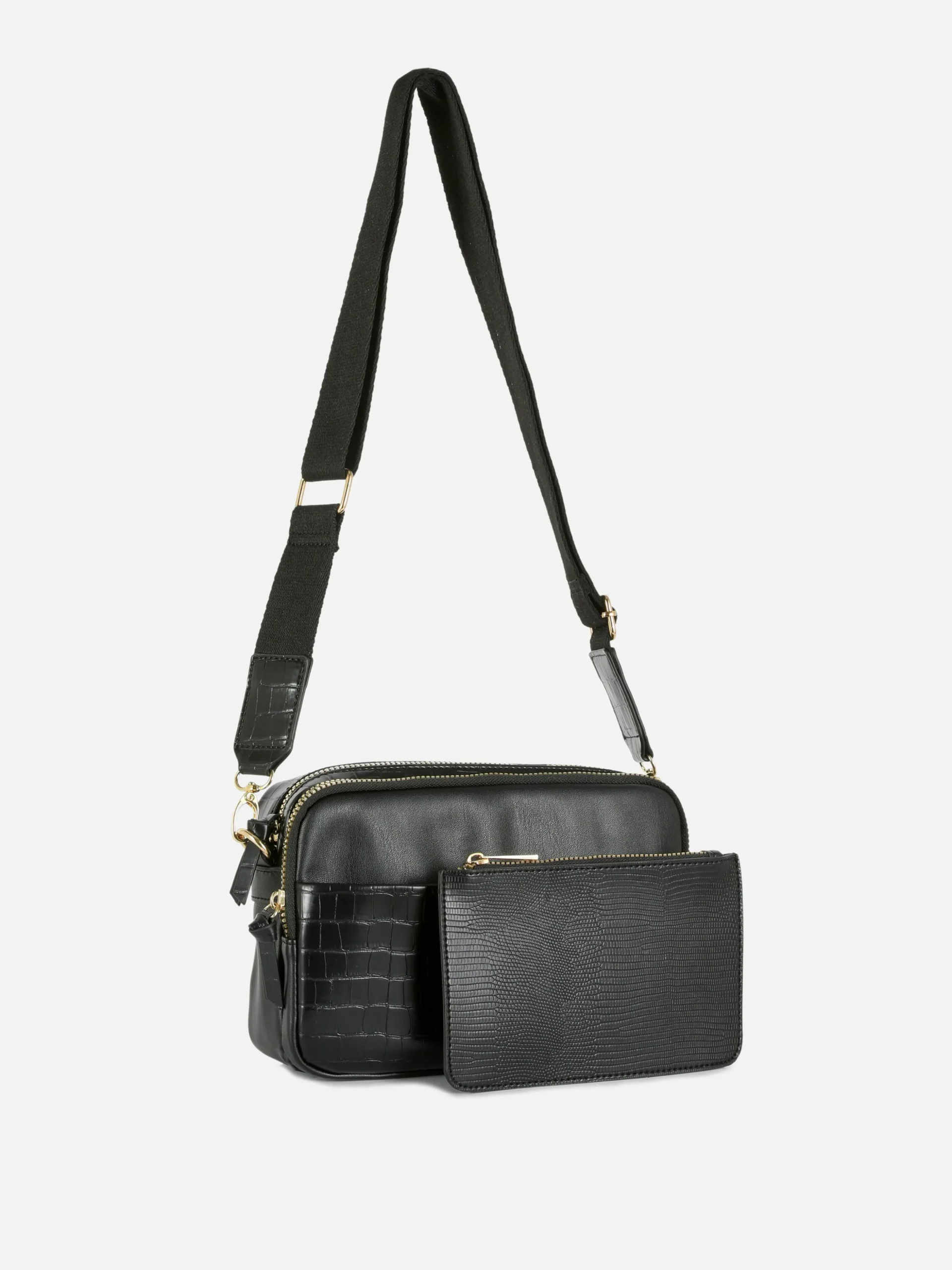 Faux Croc Double Zip Camera Bag