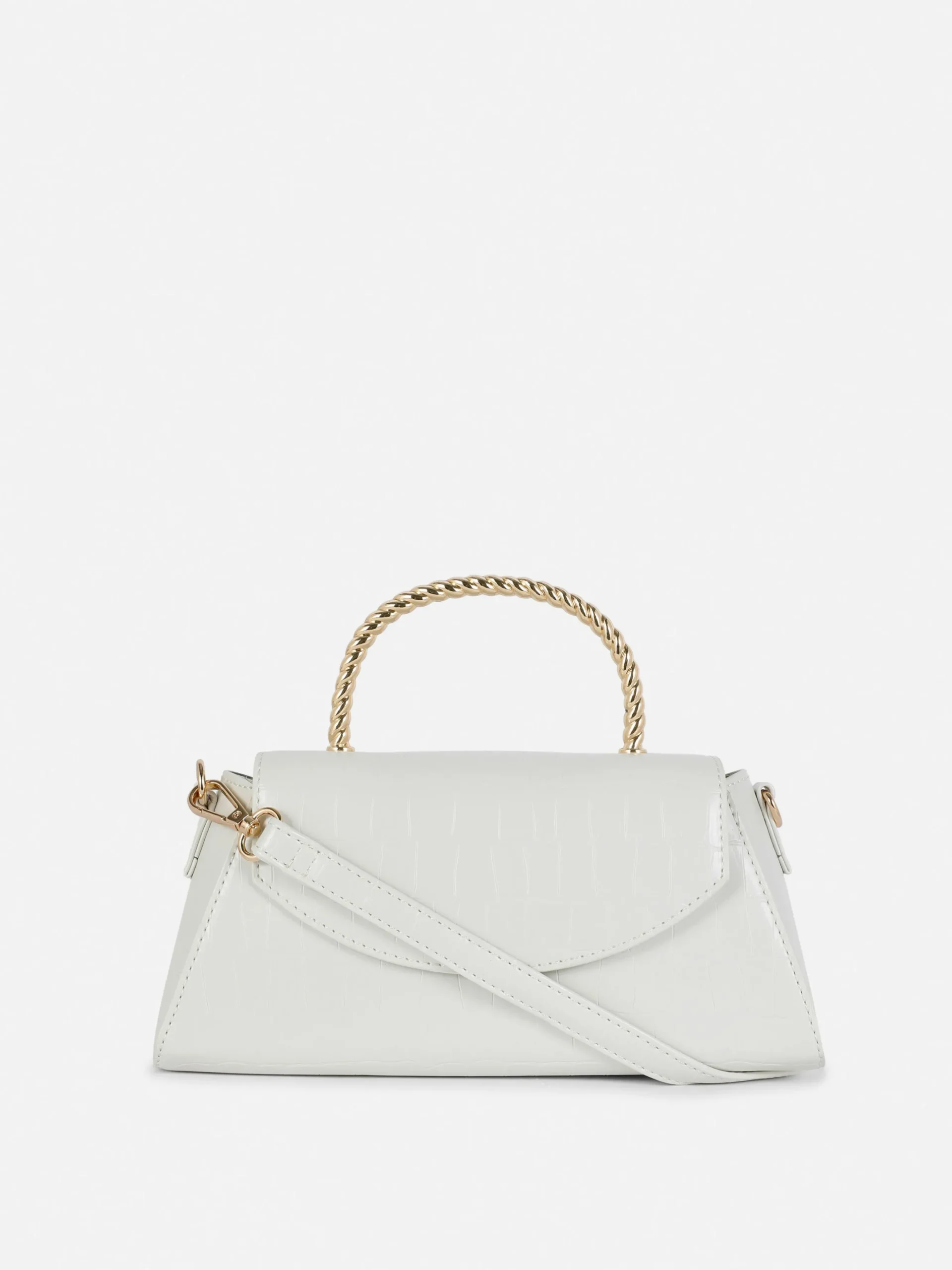 Faux Croc Metal Handle Crossbody Bag