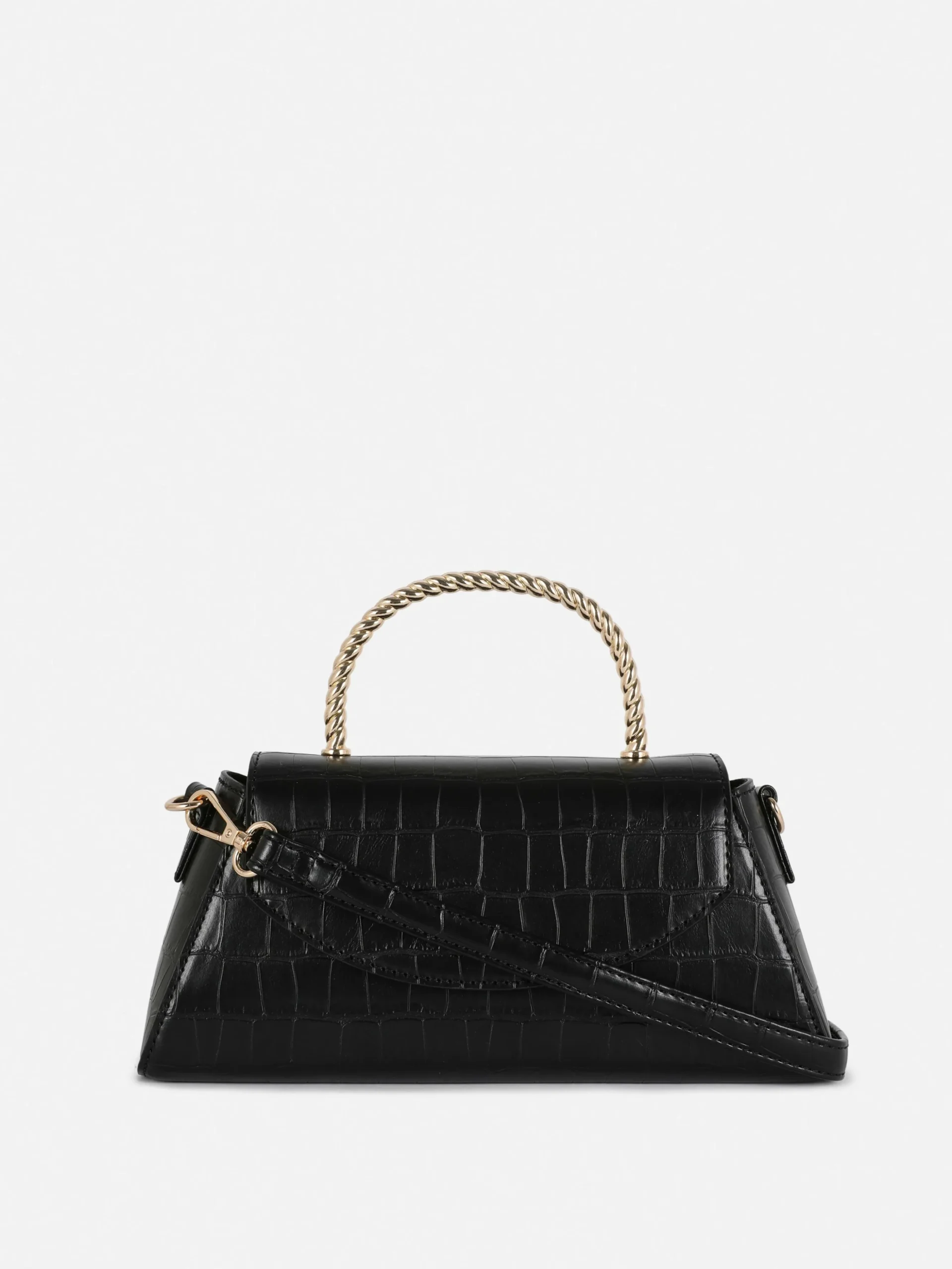 Faux Croc Metal Handle Crossbody Bag