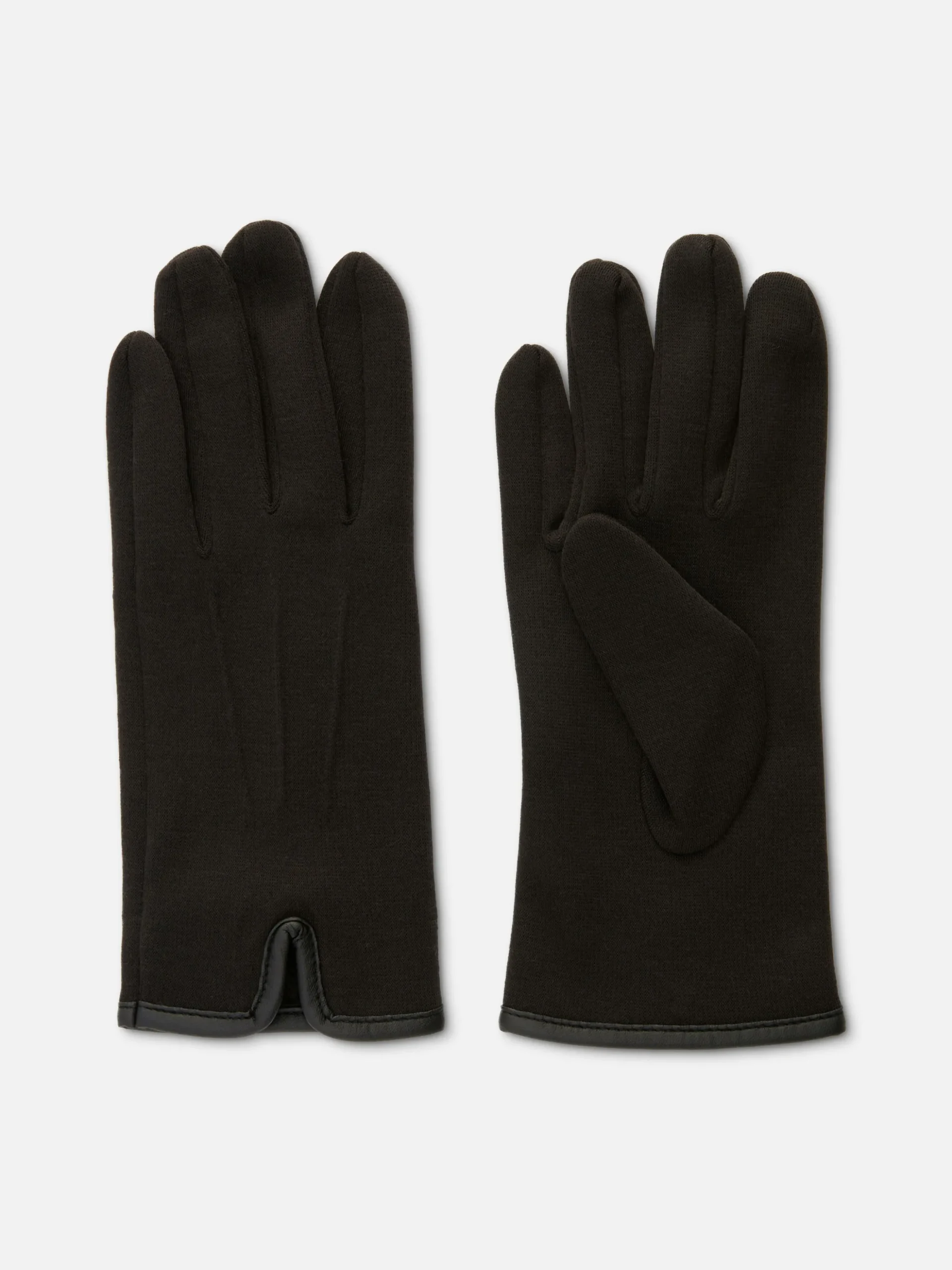Faux Leather Trim Ponte Knit Gloves