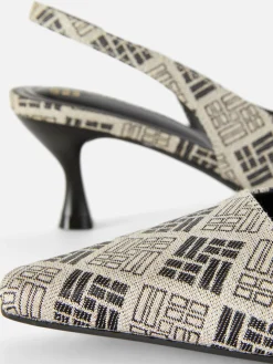 Geometric Print Slingback Kitten Heels
