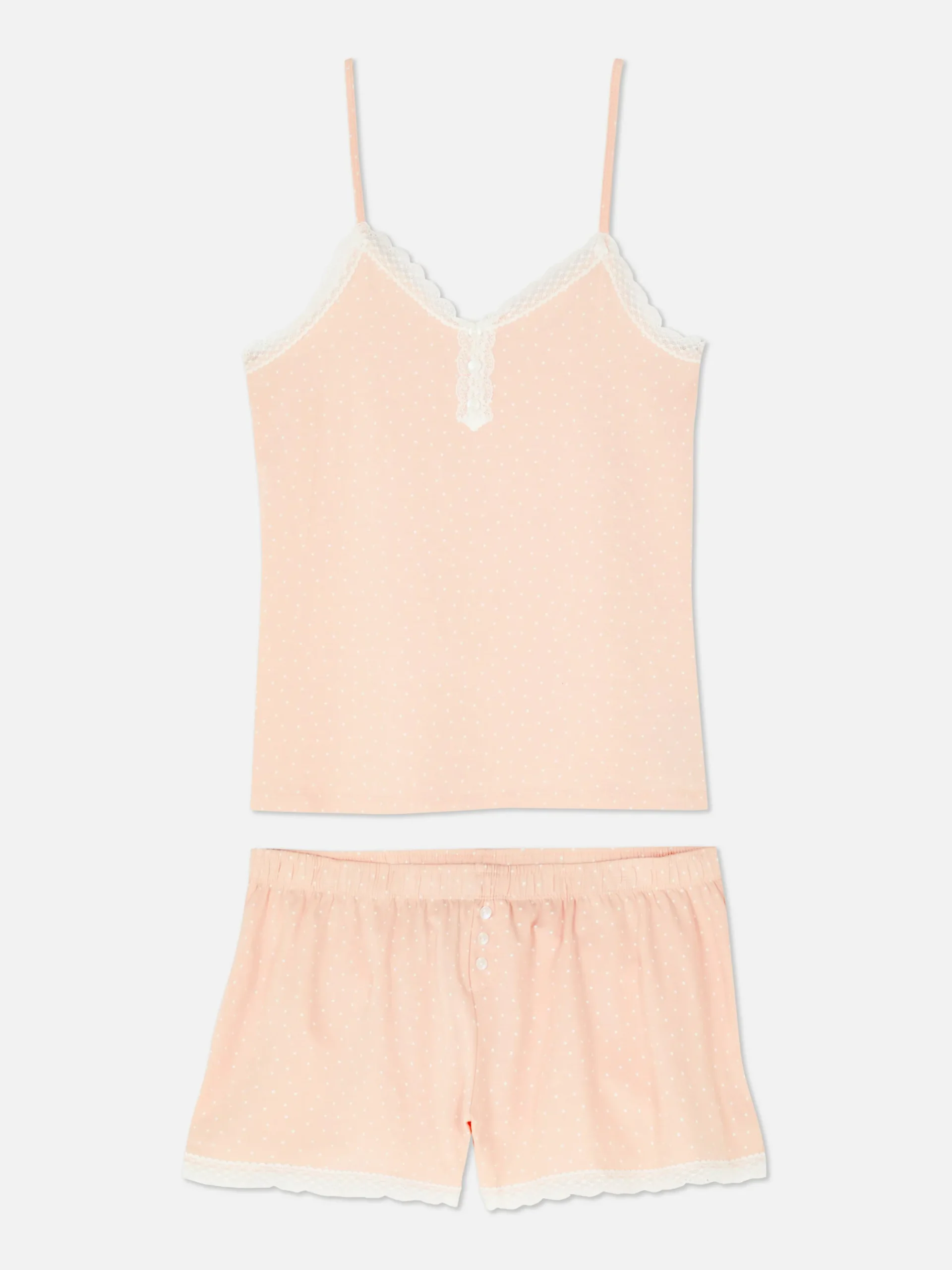 Lace Trim Pajama Cami And Shorts Set