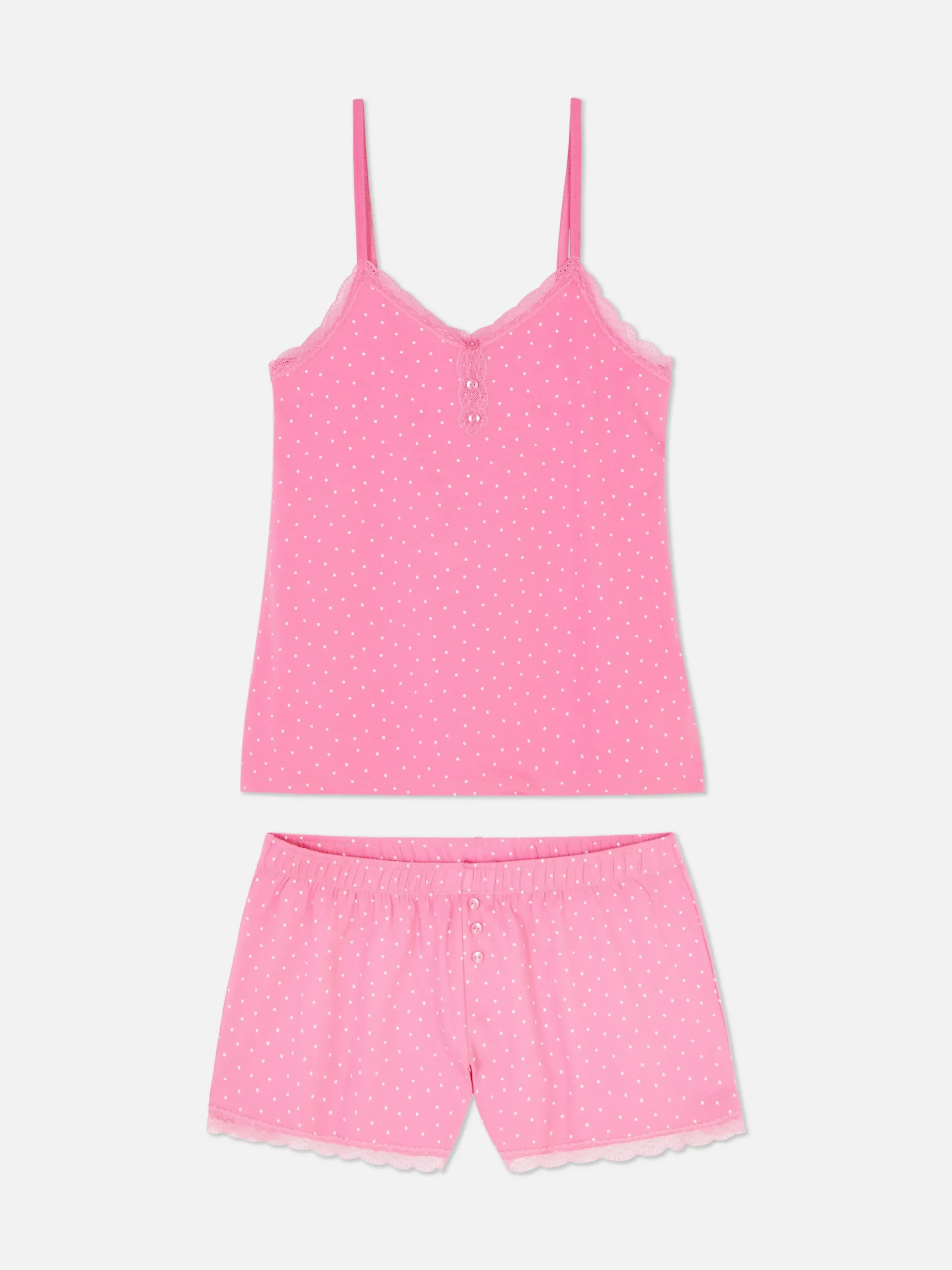 Lace Trim Pajama Cami And Shorts Set