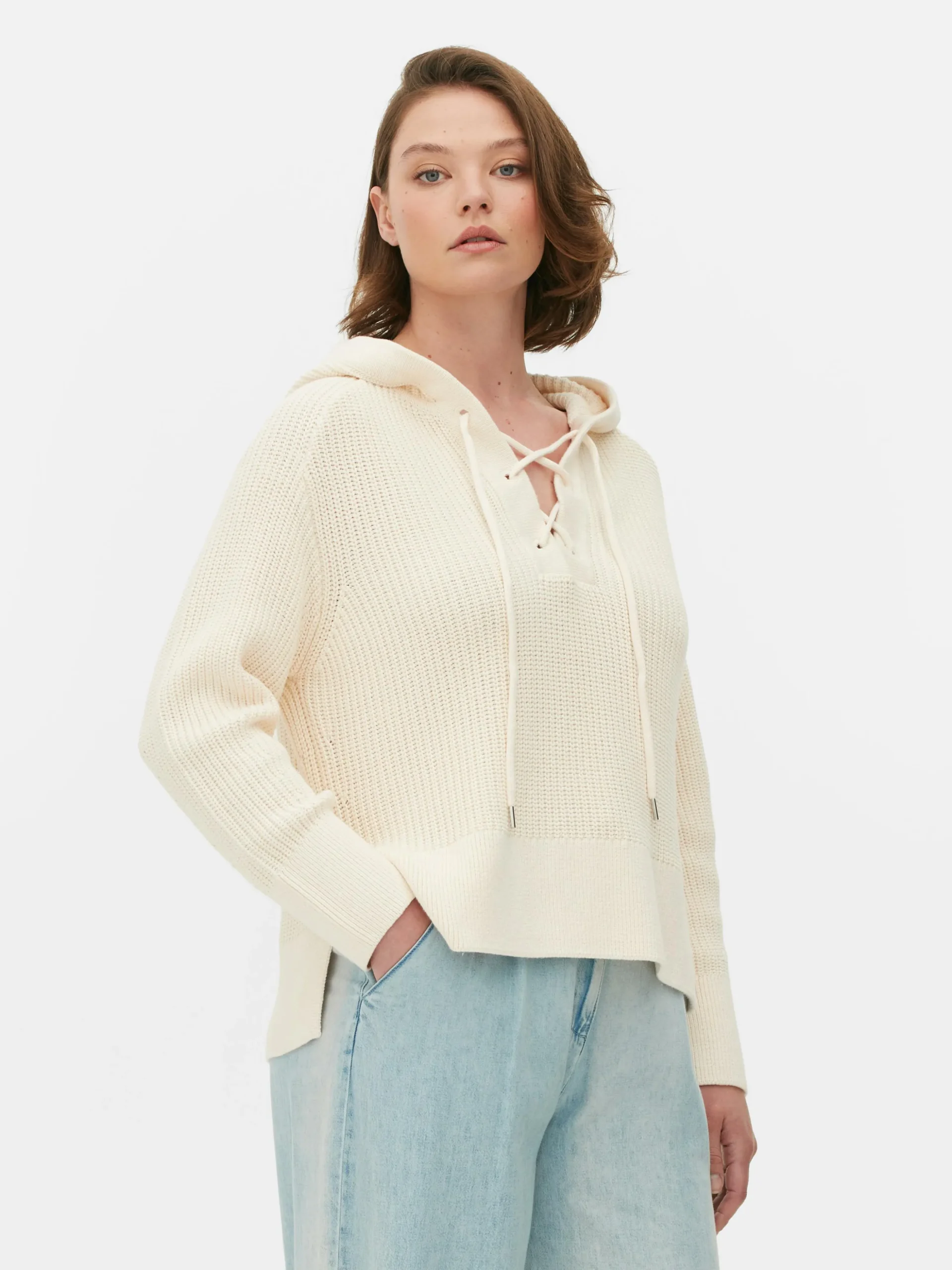 Laced Front Hooded Sweater