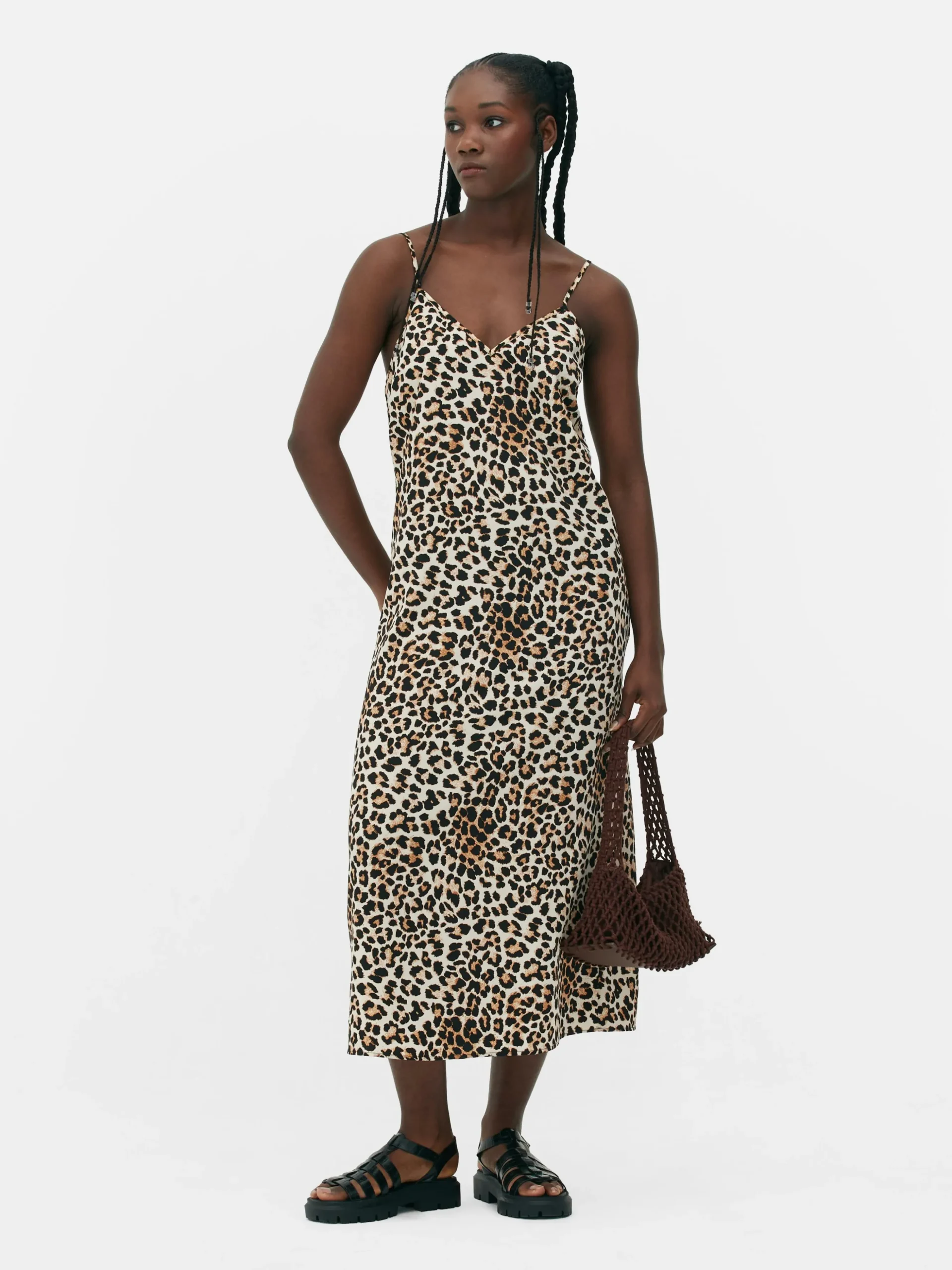 Leopard Print Midi Slip Dress