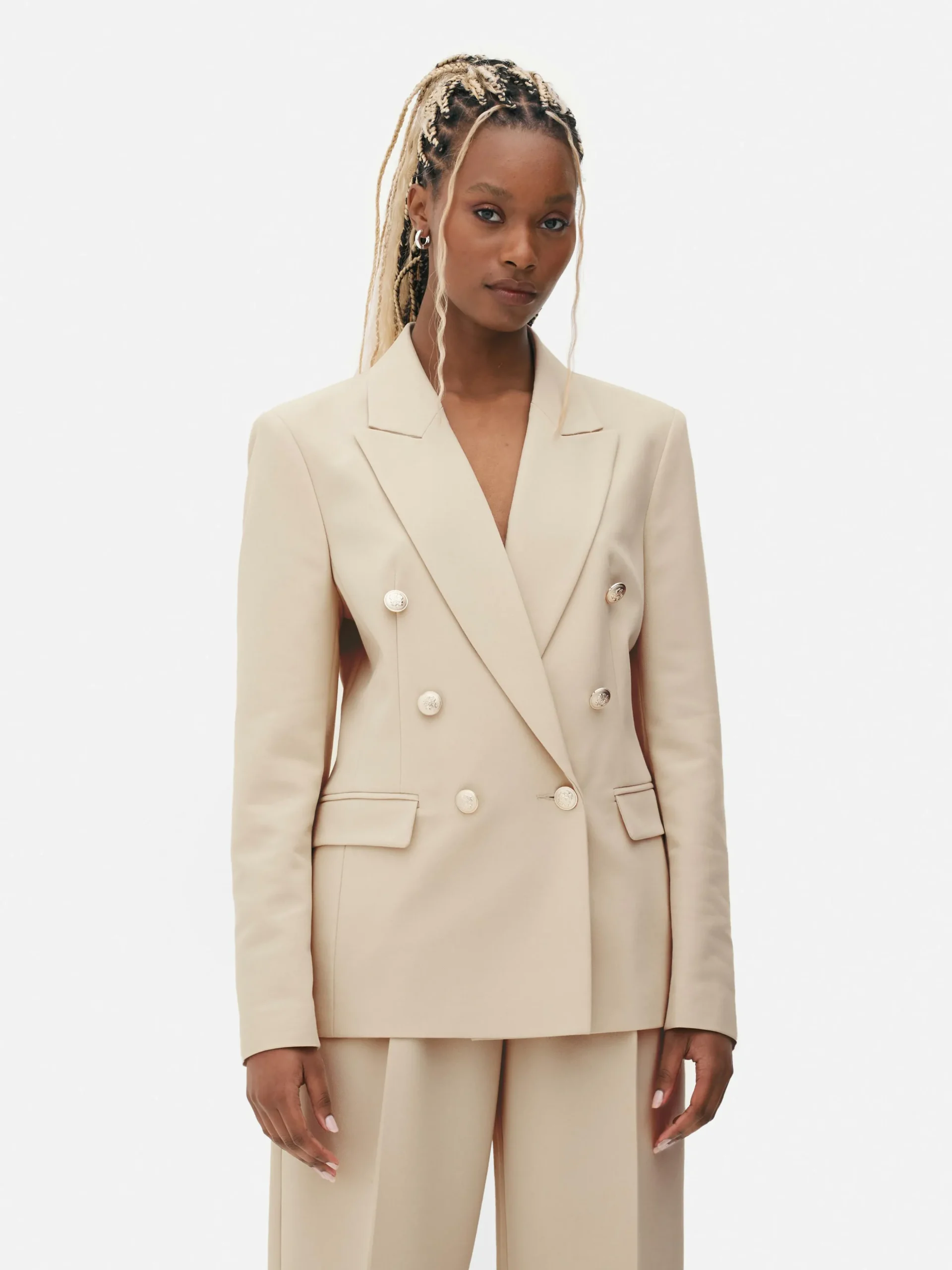 Metallic Button Double Breasted Blazer