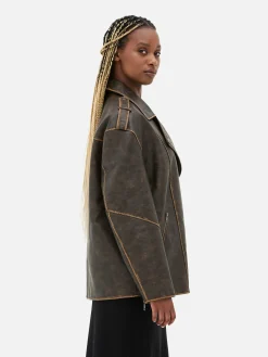Oversized Distressed Biker Jacket