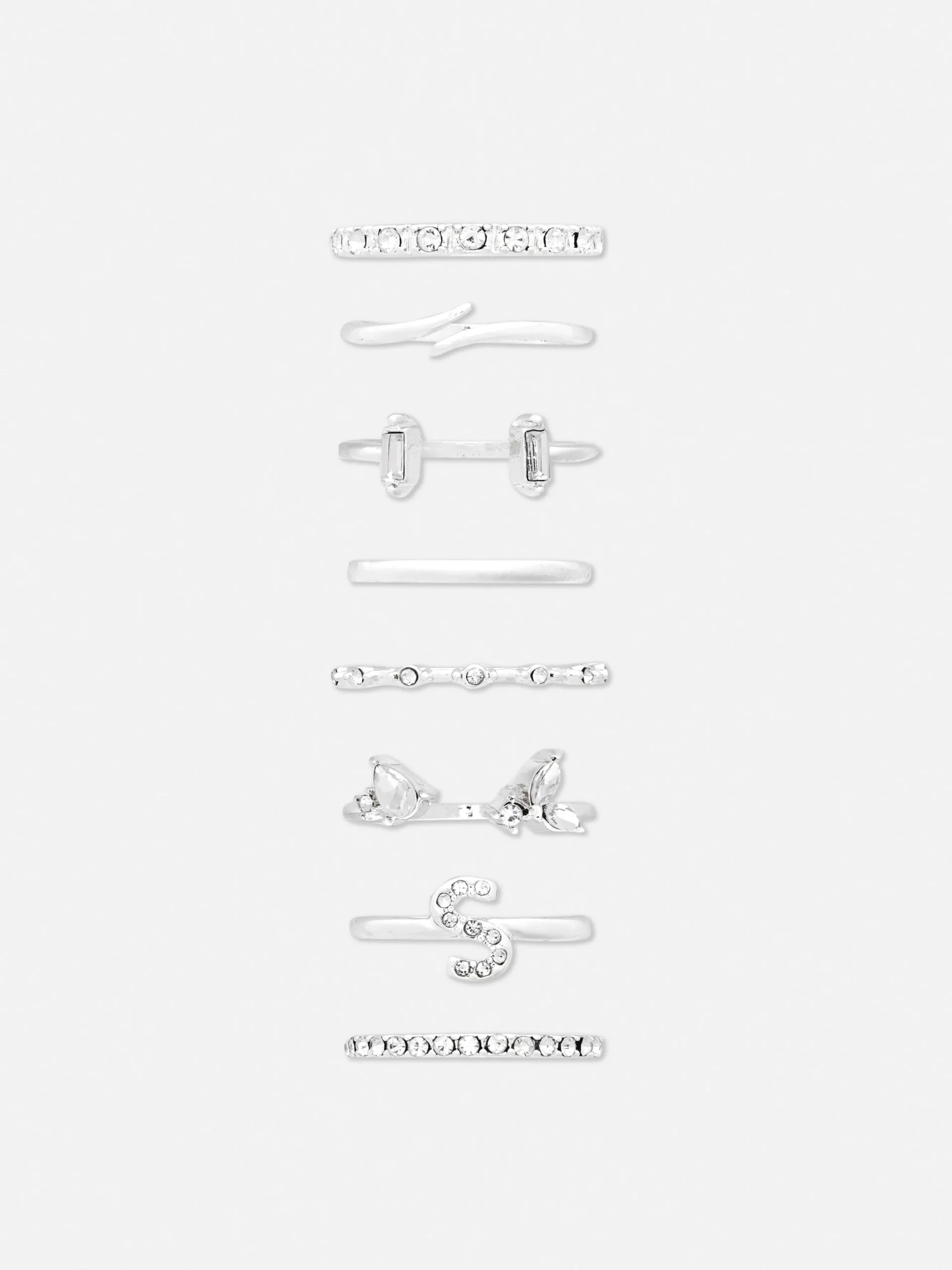 8-Pack Rhinestone Initial Rings