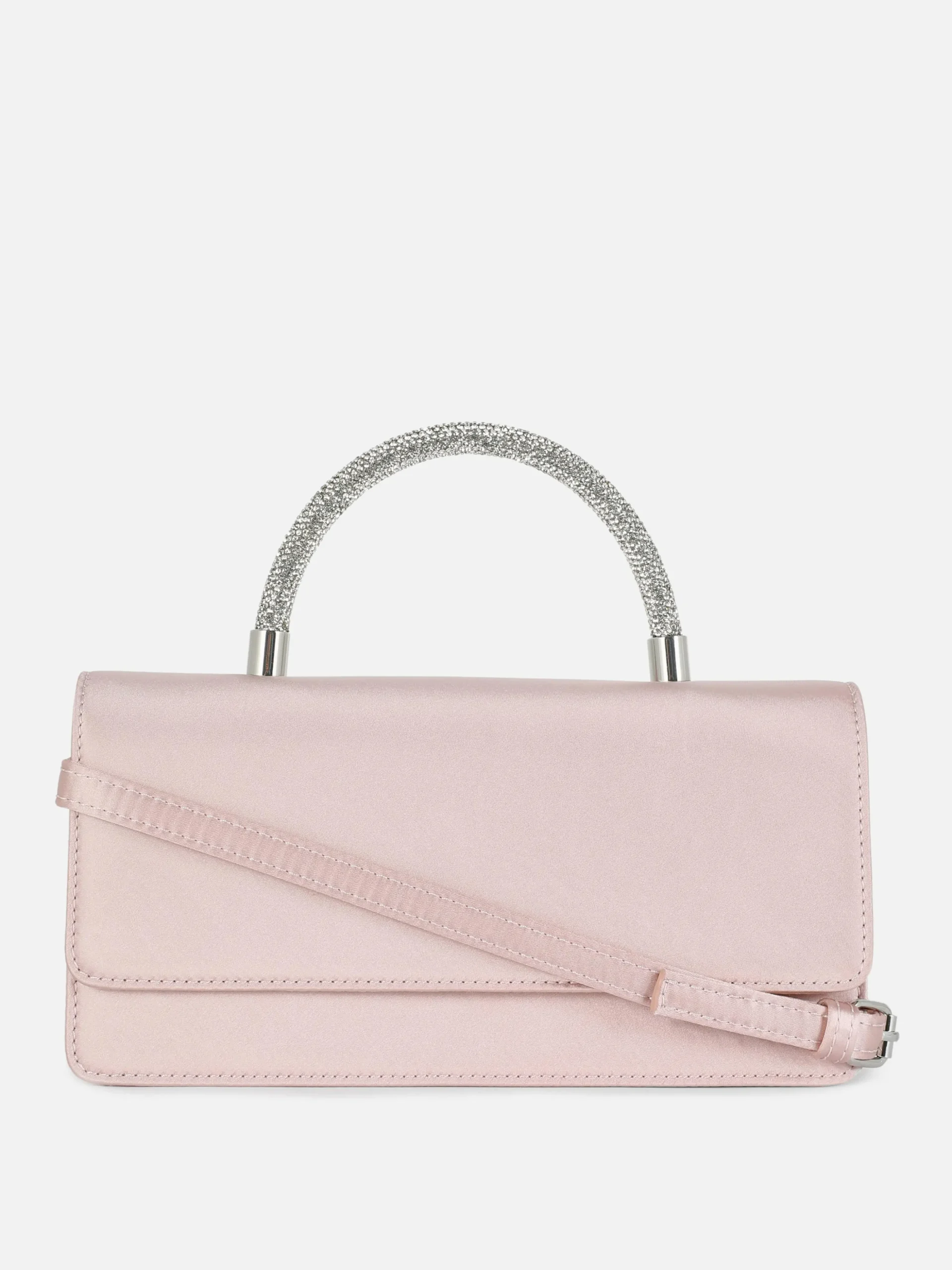 Rhinestone Handle Satin Crossbody Bag