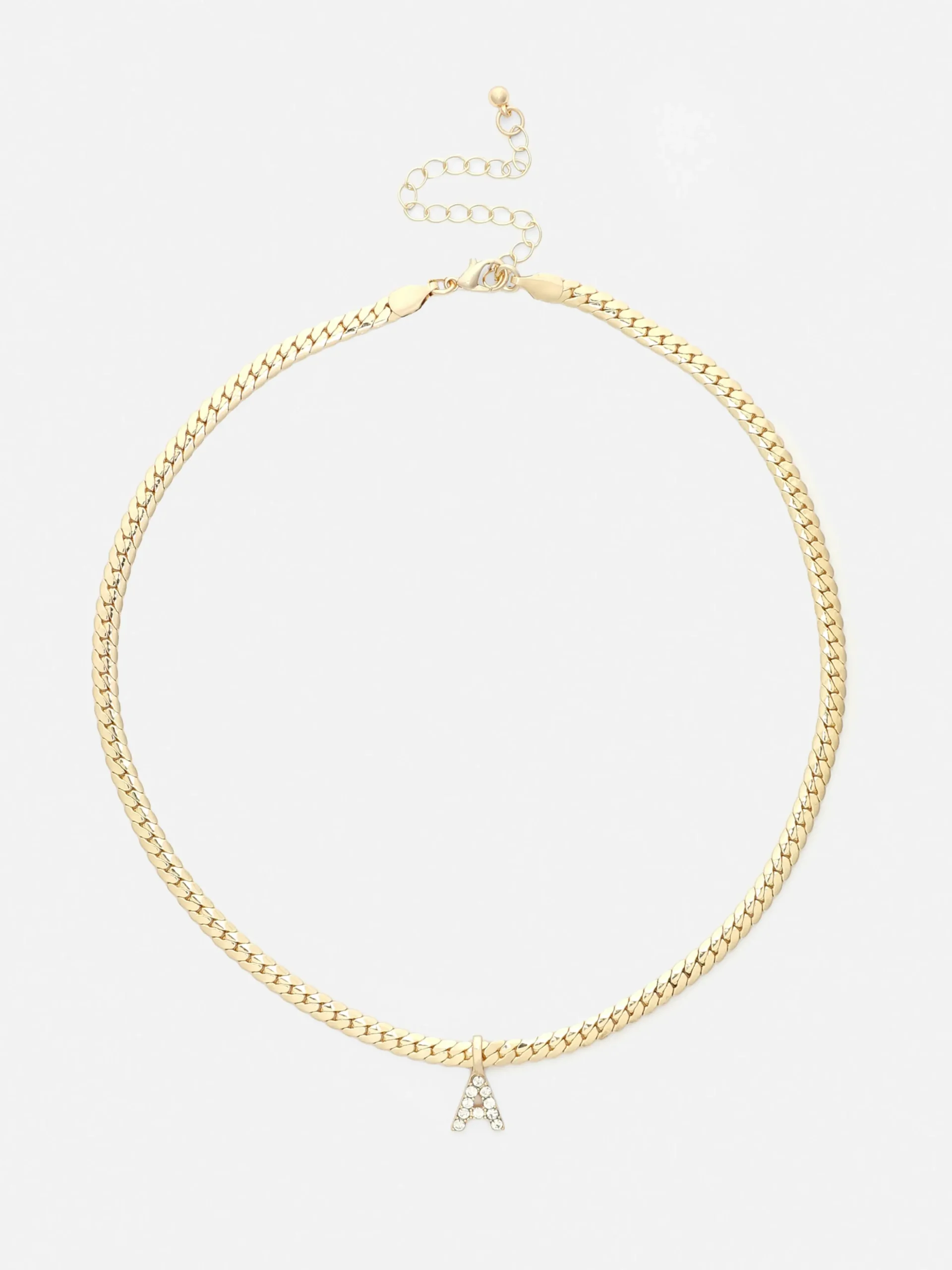 Rhinestone Initial Snake Chain Necklace