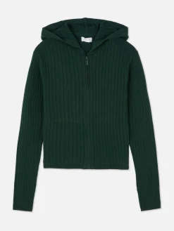 Rib Knit Zip Hooded Cardigan