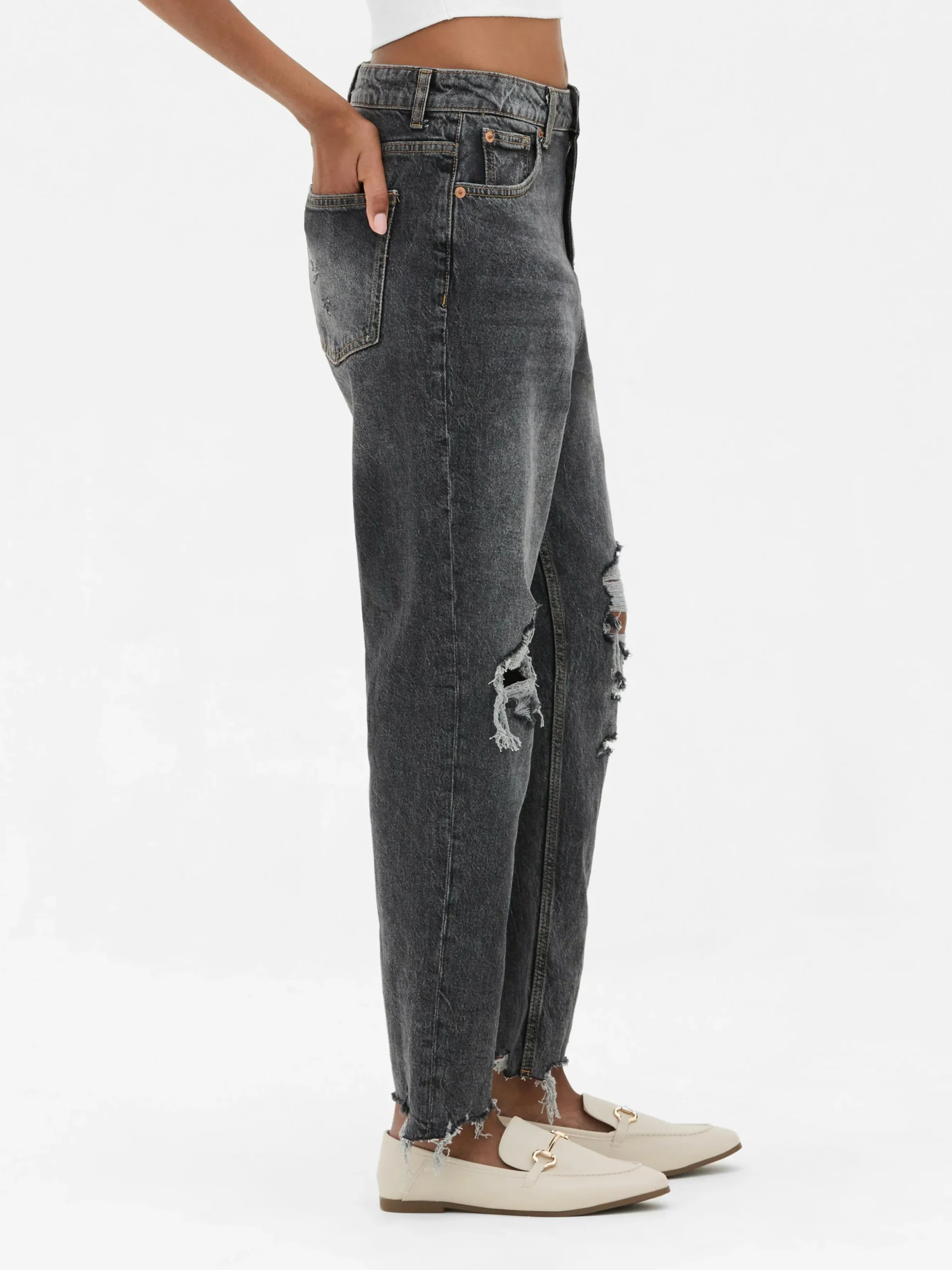 Ripped Denim Mom Jeans