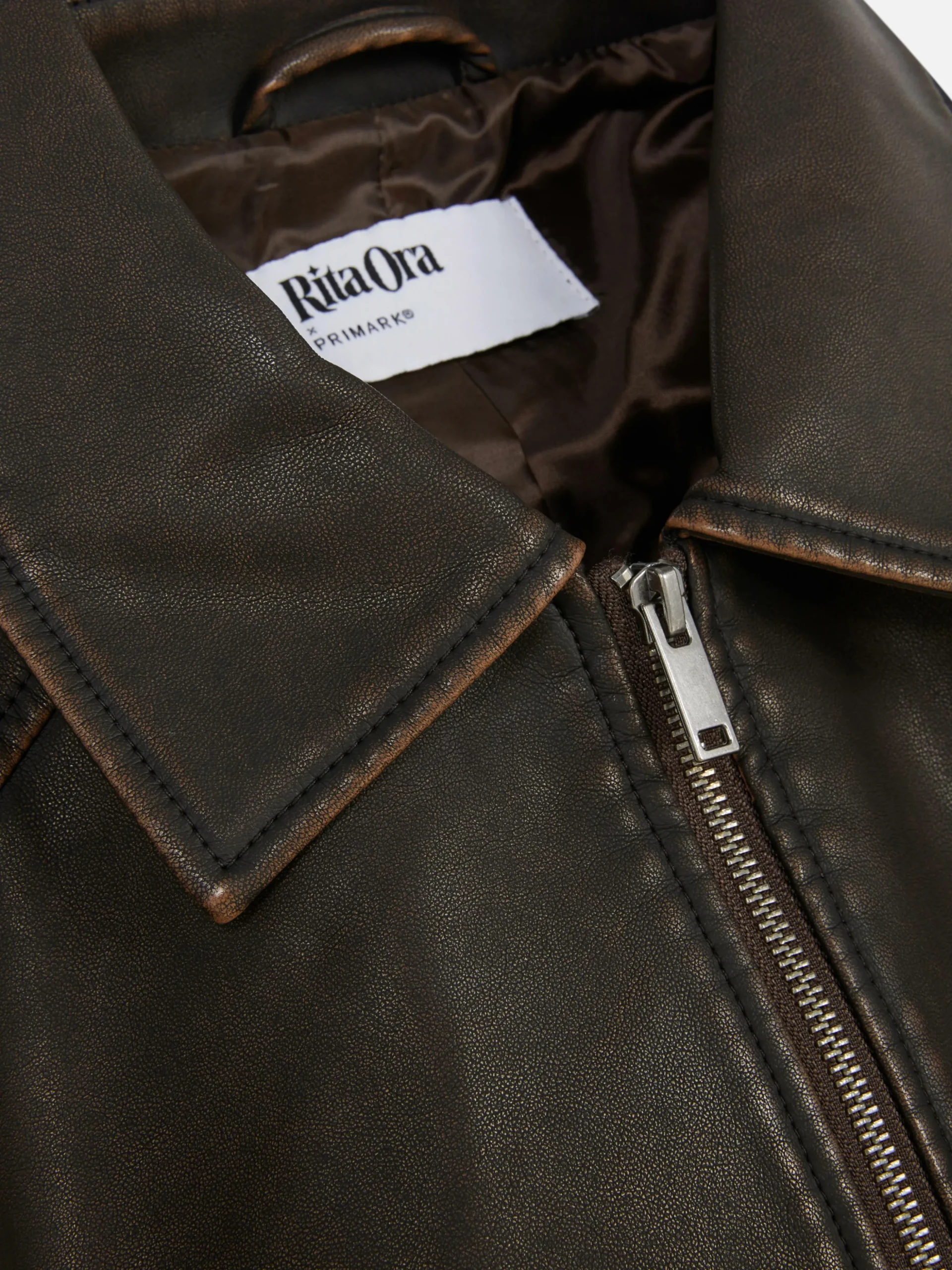 Rita Ora Faux Leather Distressed Bomber Jacket