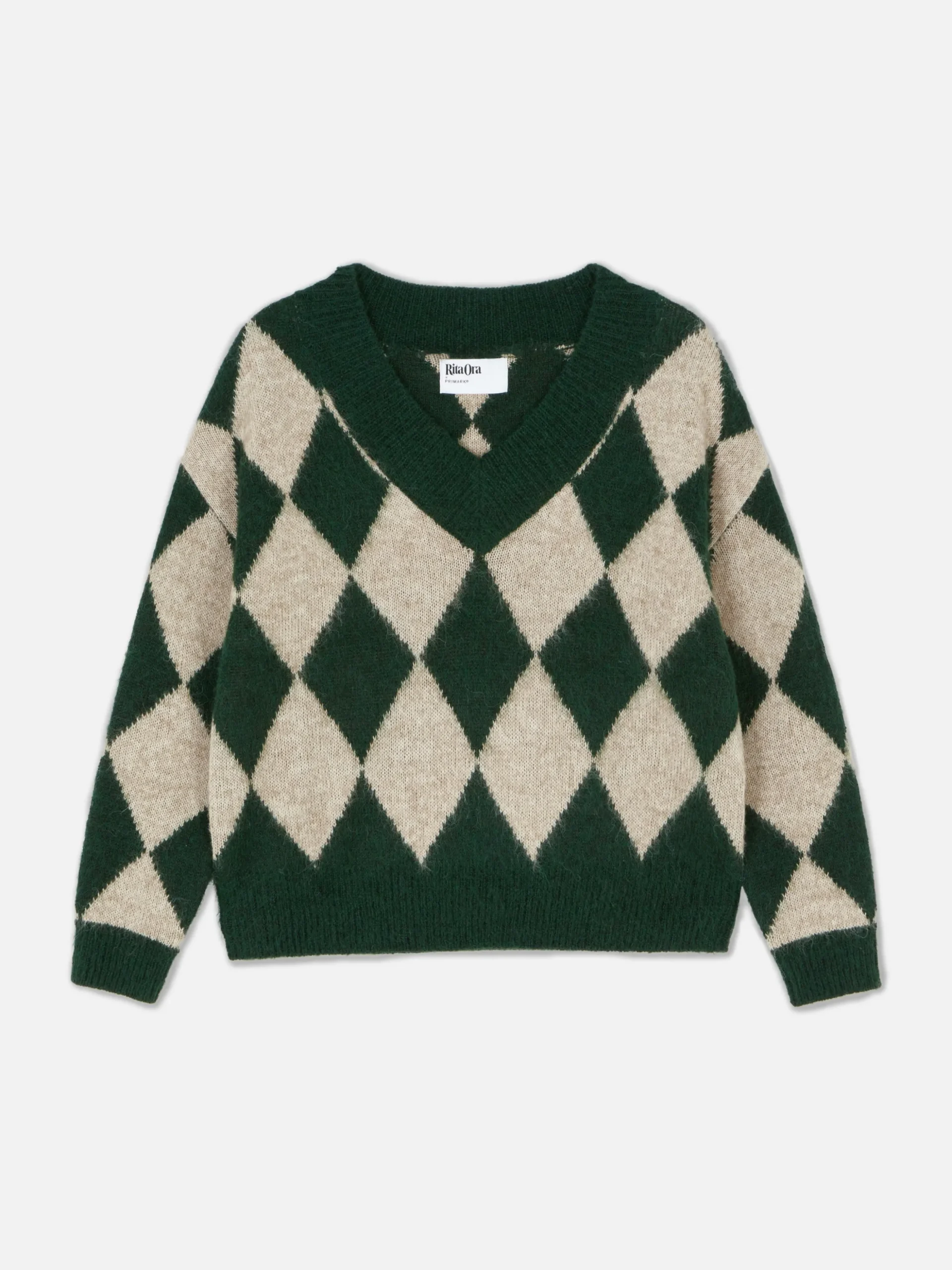 Rita Ora V-Neck Argyle Sweater