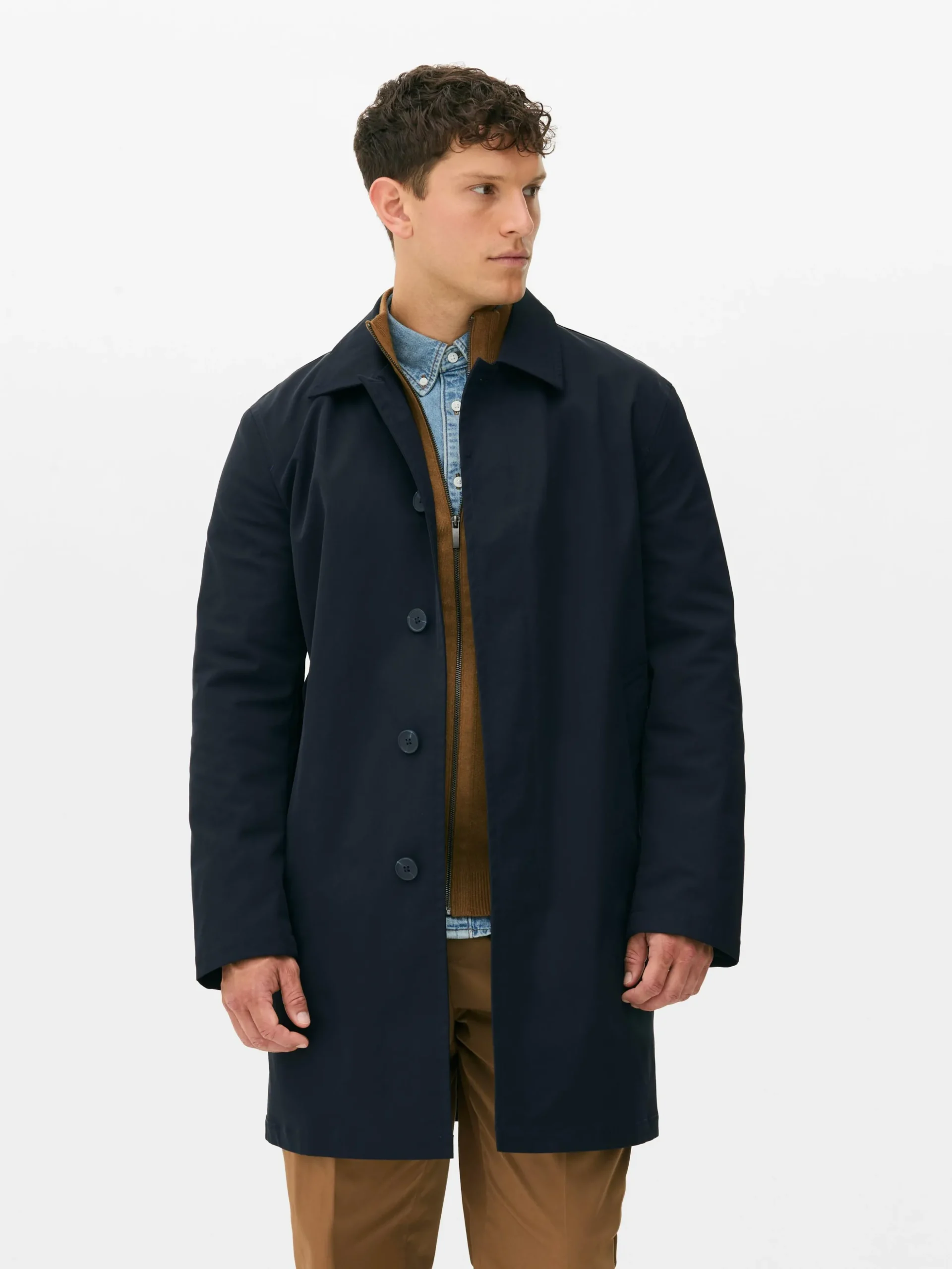 Single-Breasted Long Raincoat
