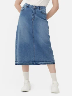 Stretch Denim Midi Skirt