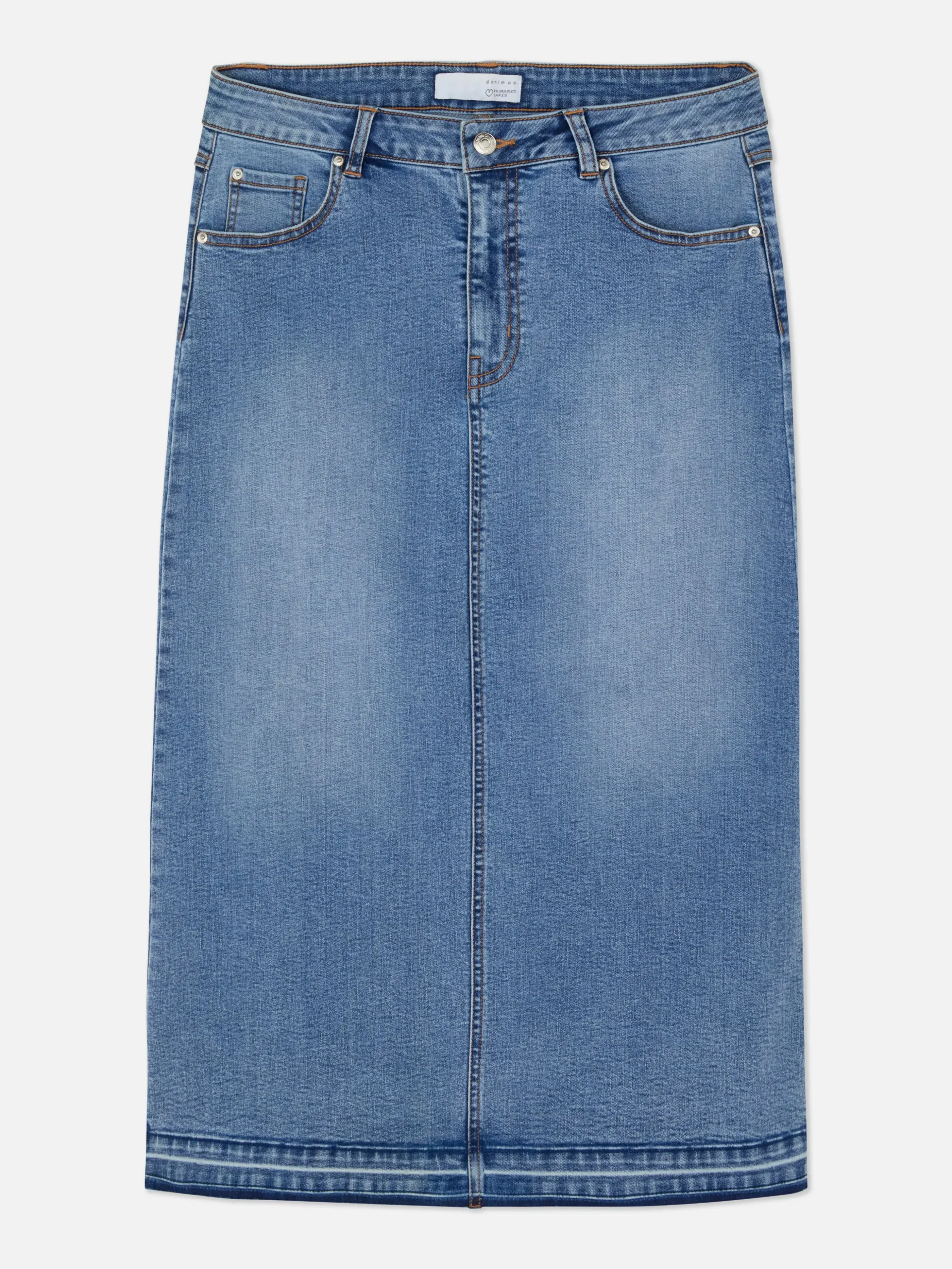 Stretch Denim Midi Skirt