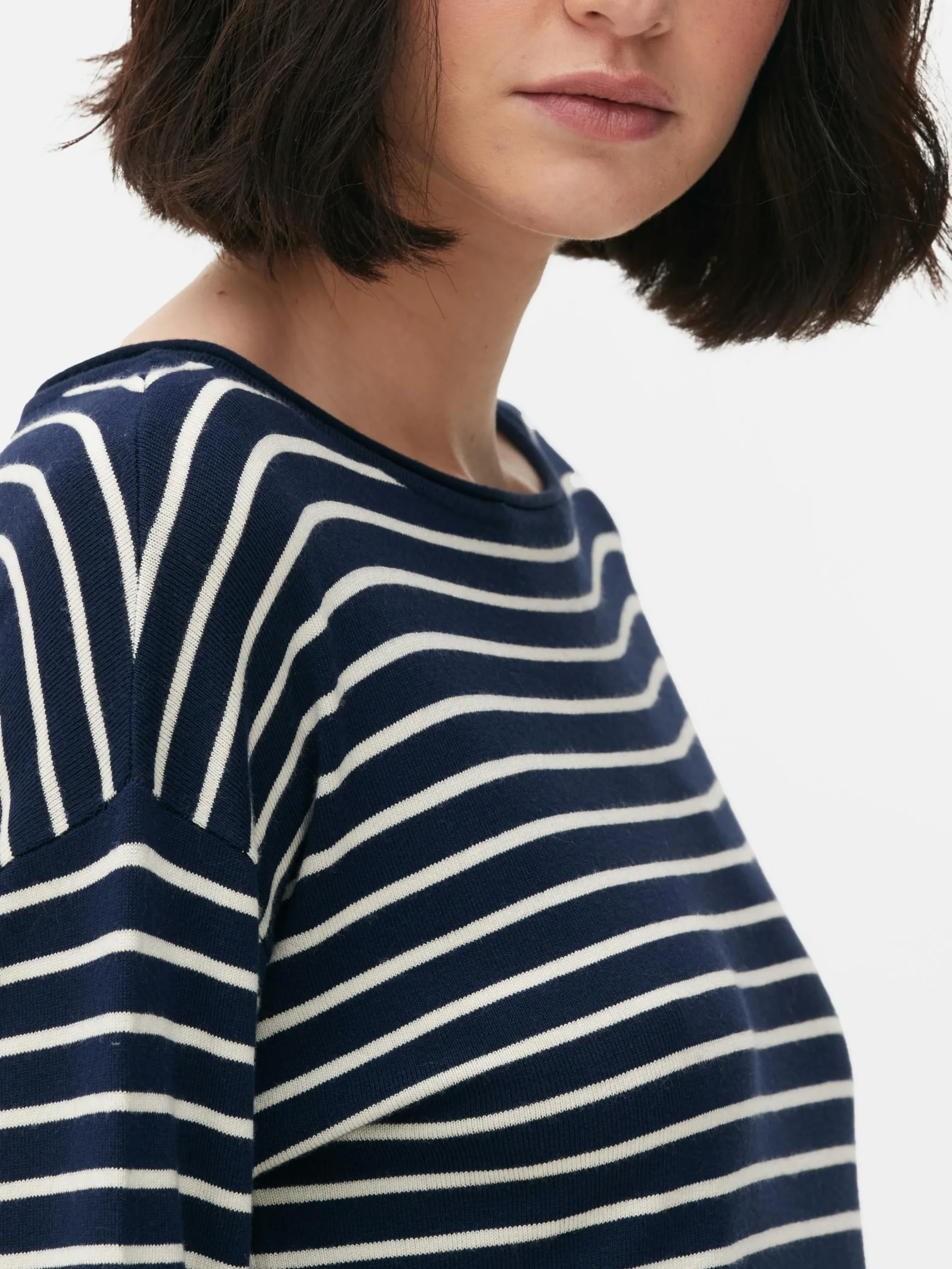 Striped Boat Neck Fine Knit Sweater