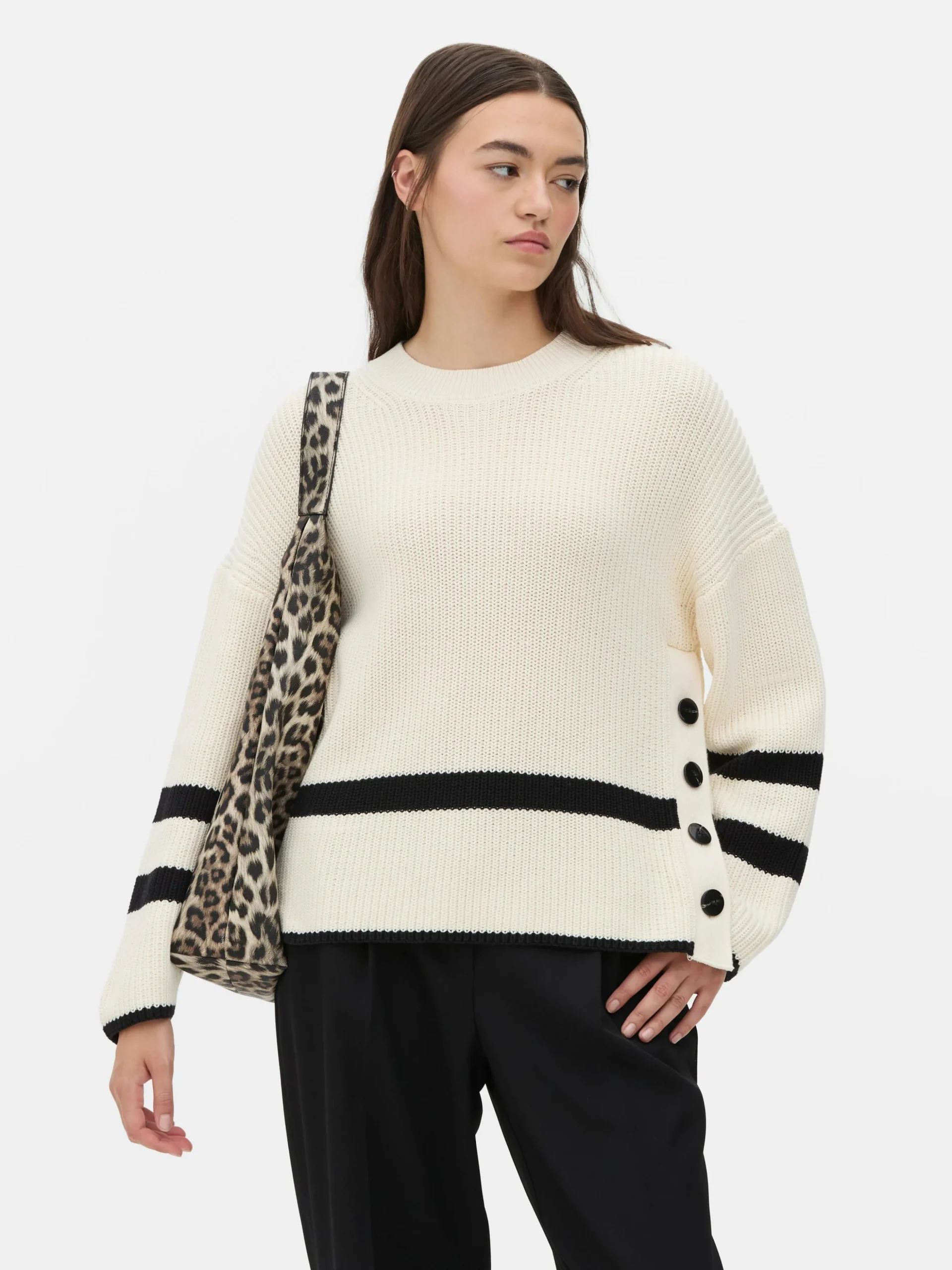 Striped Button Detail Sweater