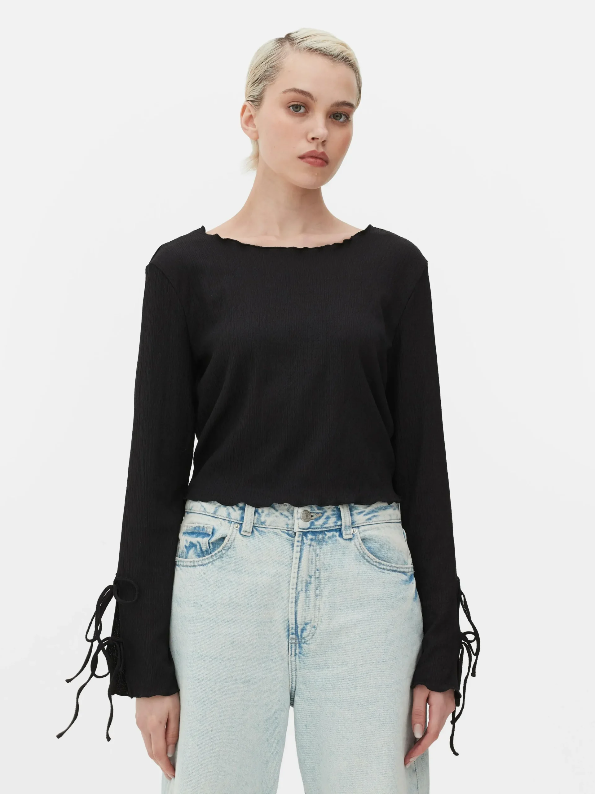 Tie Sleeve Crinkle Top